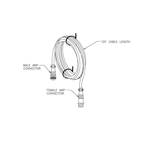 Transducer Cable, 25' transducer extension cable w/AMP conn